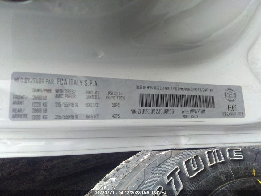 2018 Ram Promaster City Tradesman Slt VIN: ZFBERFDB2J6J61106 Lot: 11730771