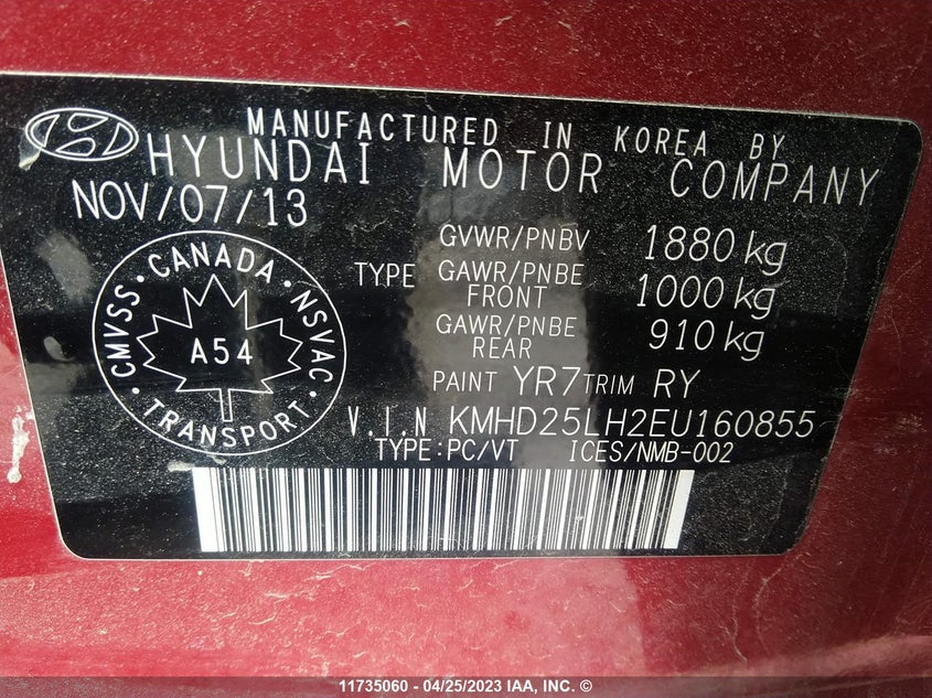 2014 Hyundai Elantra Gt VIN: KMHD25LH2EU160855 Lot: 11735060