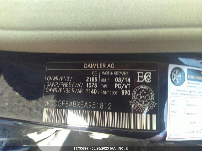 2014 Mercedes-Benz C 300 4Mati VIN: WDDGF8ABXEA951812 Lot: 11735897