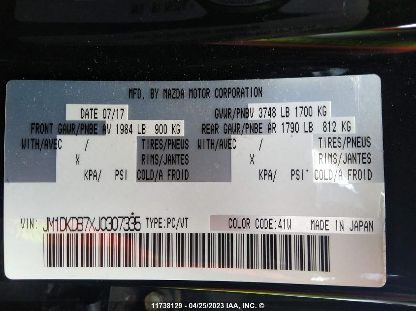 2018 Mazda Cx-3 Sport VIN: JM1DKDB7XJ0307335 Lot: 11738129