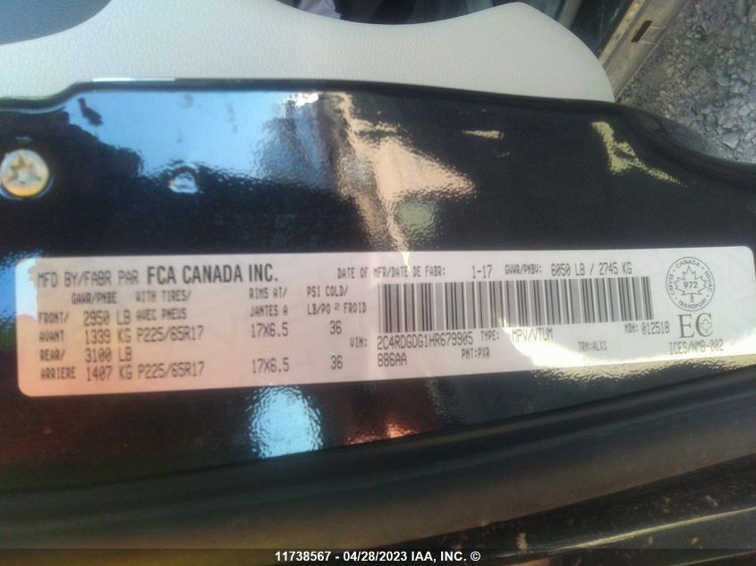 2017 Dodge Grand Caravan Crew VIN: 2C4RDGDG1HR679905 Lot: 11738567