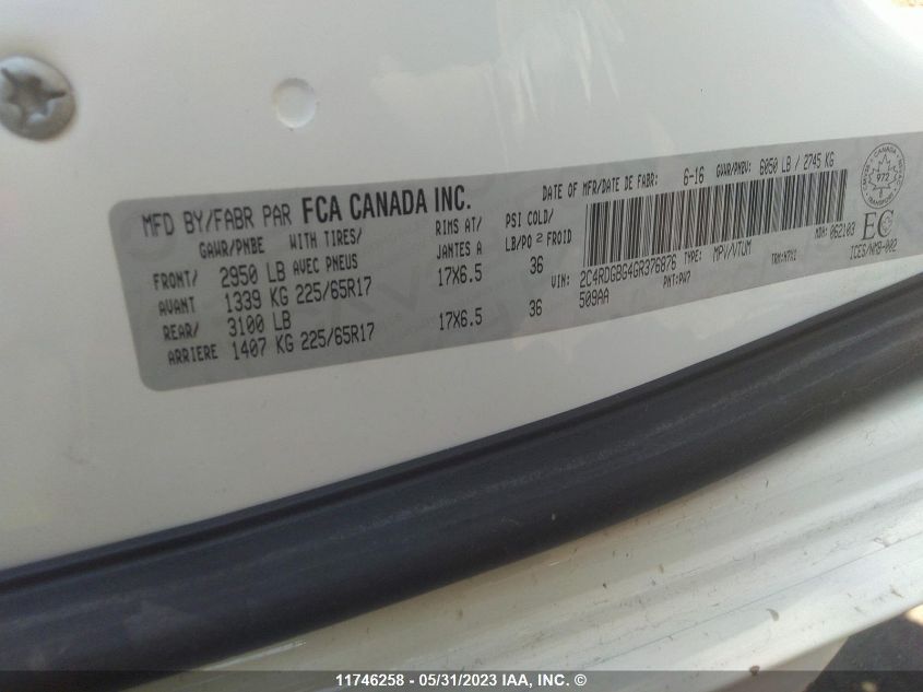 2016 Dodge Grand Caravan Se VIN: 2C4RDGBG4GR376876 Lot: 11746258