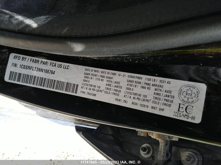 2022 Ram 1500 Rebel VIN: 1C6SRFLT3NN166764 Lot: 11747685