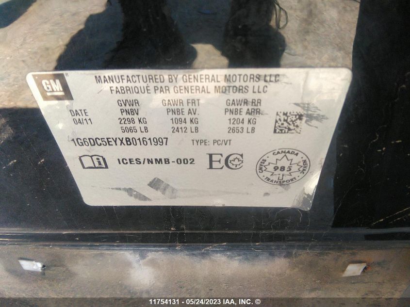 2011 Cadillac Cts VIN: 1G6DC5EYXB0161997 Lot: 11754131
