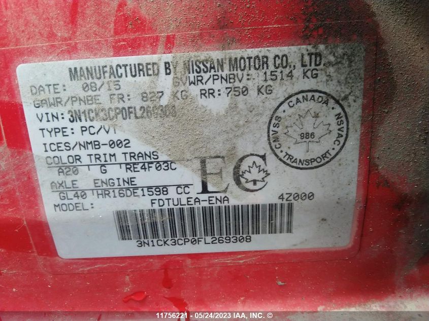 2015 Nissan Micra VIN: 3N1CK3CP0FL269308 Lot: 11756221