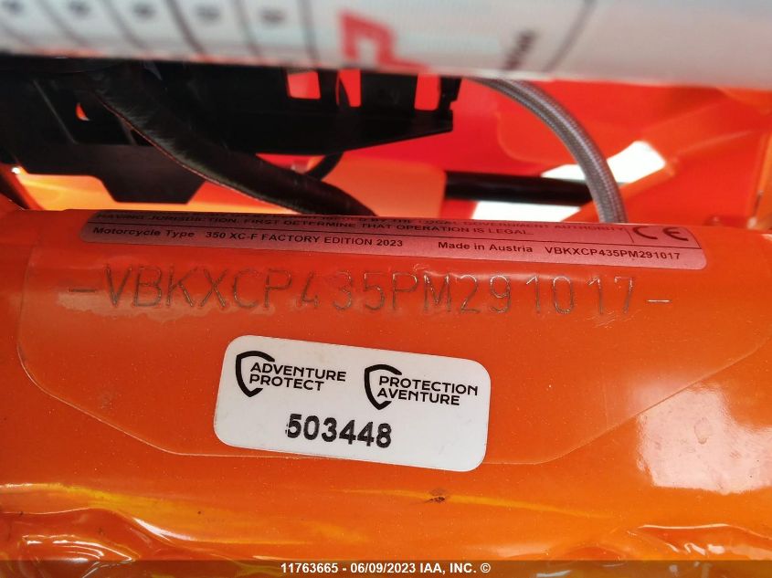 2023 Ktm 350 Xc-F VIN: VBKXCP435PM291017 Lot: 11763665