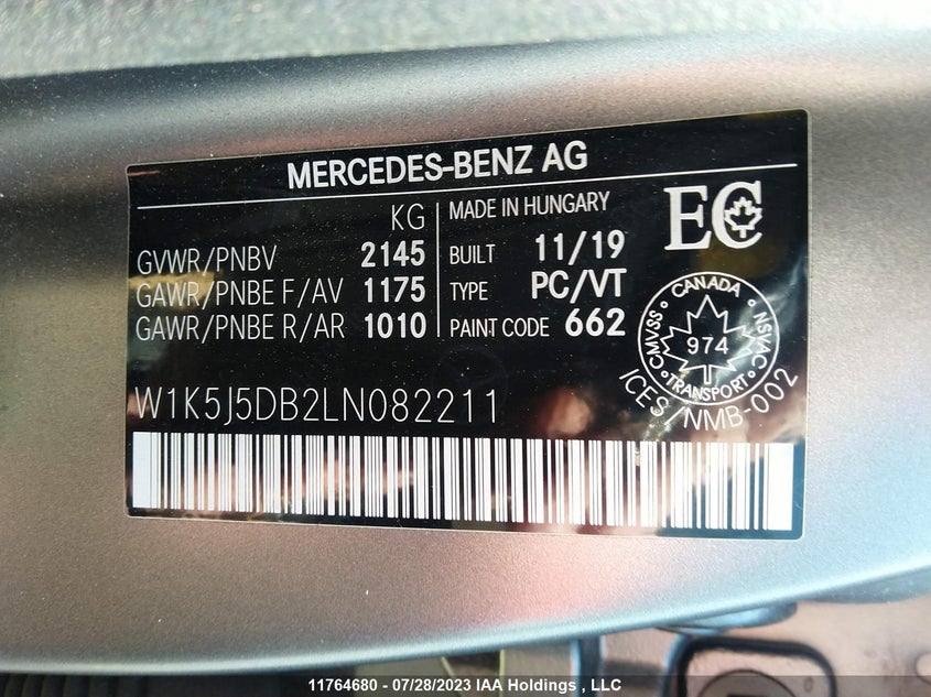 2020 Mercedes-Benz Cla 45 Amg VIN: W1K5J5DB2LN082211 Lot: 11764680