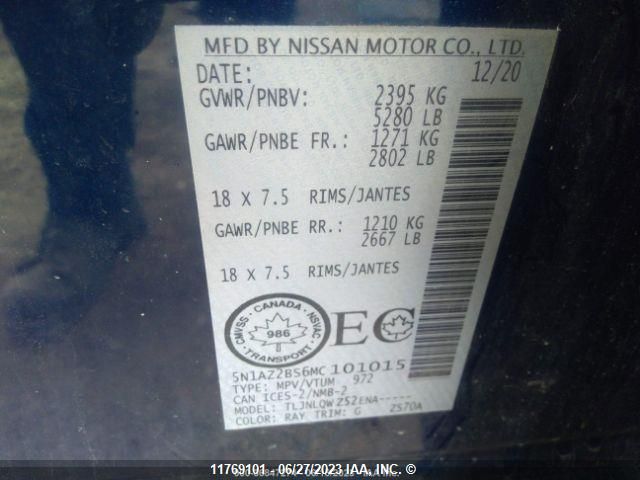 2021 Nissan Murano Sv VIN: 5N1AZ2BS6MC101015 Lot: 11769101