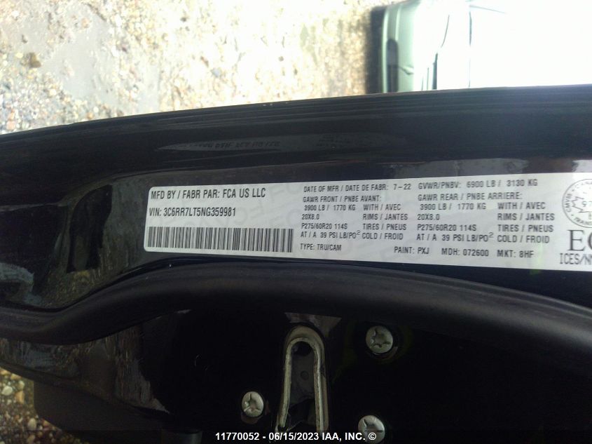 2022 Ram 1500 Classic Slt VIN: 3C6RR7LT5NG359981 Lot: 11770052