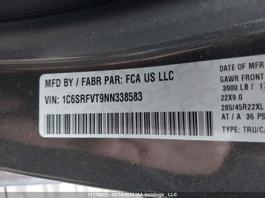 2022 Ram 1500 Sport VIN: 1C6SRFVT9NN338583 Lot: 11770823