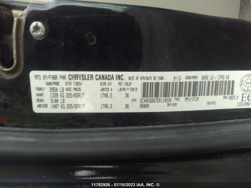 2014 Dodge Grand Caravan Se VIN: 2C4RDGBG7ER110524 Lot: 11782926