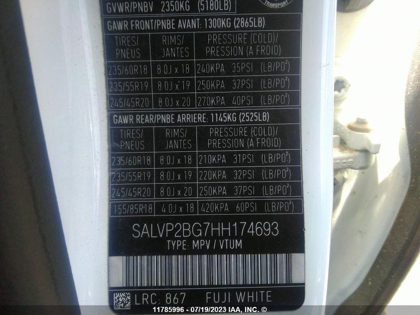 2017 Land Rover Range Rover Evoque S VIN: SALVP2BG7HH174693 Lot: 11785996