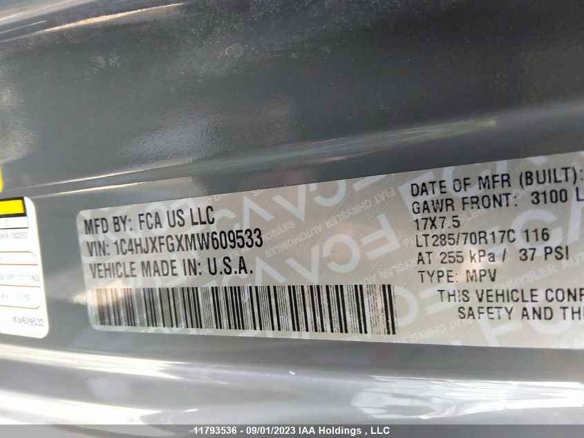 2021 Jeep Wrangler Unlimited Rubicon VIN: 1C4HJXFGXMW609533 Lot: 11793536