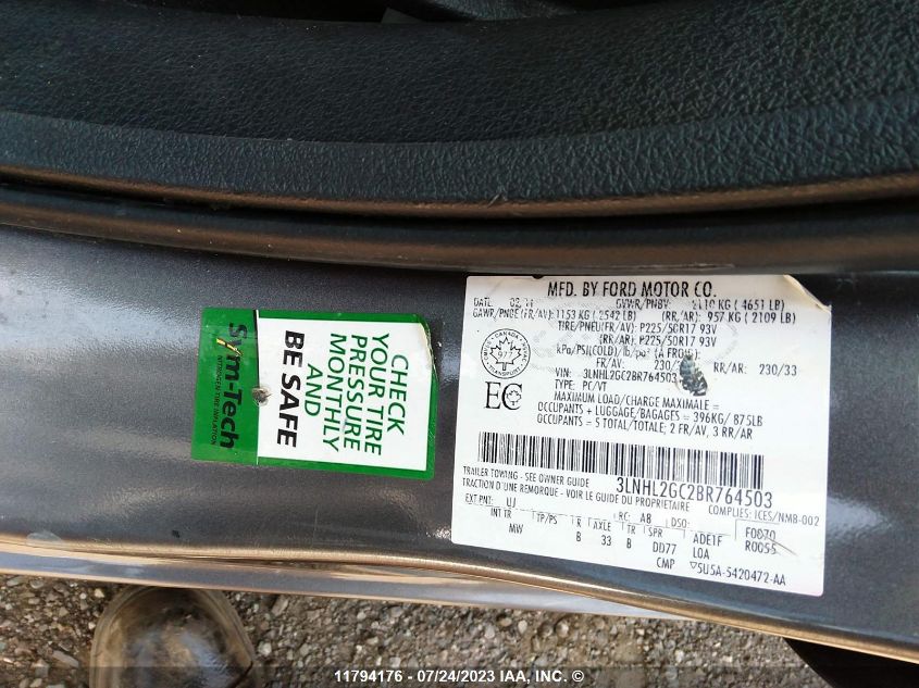 2011 Lincoln Mkz VIN: 3LNHL2GC2BR764503 Lot: 11794176