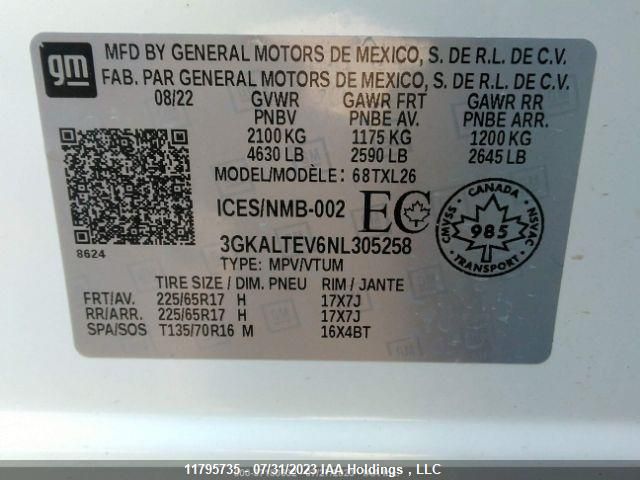 2022 GMC Terrain Sle VIN: 3GKALTEV6NL305258 Lot: 11795735