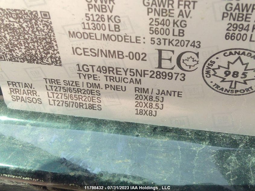 2022 GMC Sierra K2500 Denali VIN: 1GT49REY5NF289973 Lot: 11798432