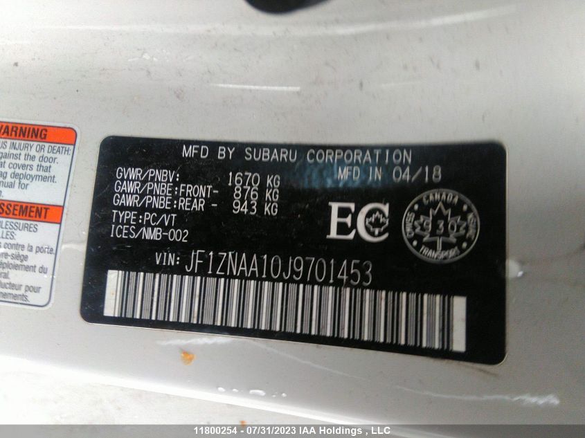 2018 Toyota 86 Gt VIN: JS1ZNAA10J9701453 Lot: 11800254