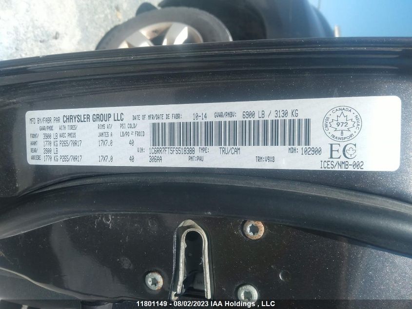 2015 Ram 1500 St VIN: 1C6RR7FT5FS518388 Lot: 11801149