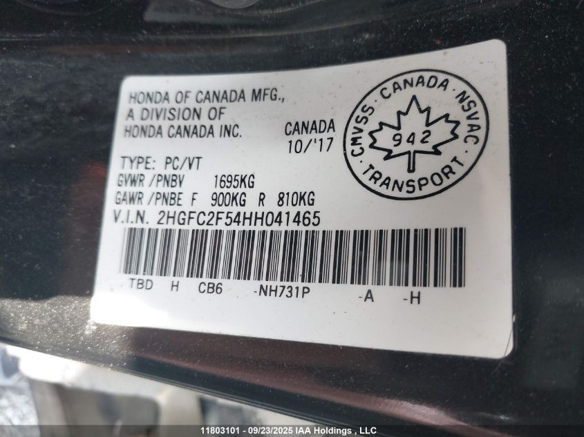 2017 Honda Civic Sedan Lx VIN: 2HGFC2F54HH041465 Lot: 11803101