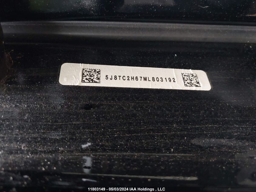 2021 Acura Rdx VIN: 5J8TC2H67ML803192 Lot: 11803149