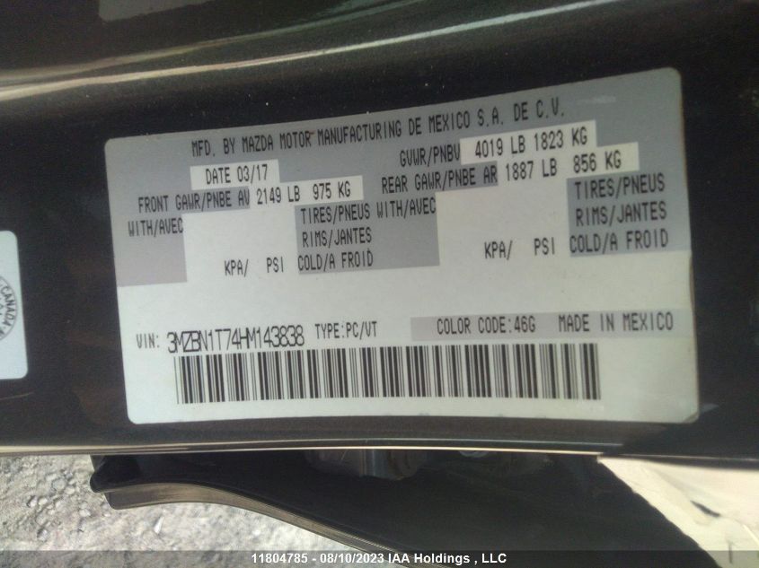 2017 Mazda Mazda3 Se VIN: 3MZBN1T74HM143838 Lot: 11804785