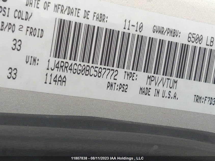2011 Jeep Grand Cherokee Laredo VIN: 1J4RR4GG0BC587772 Lot: 11807838