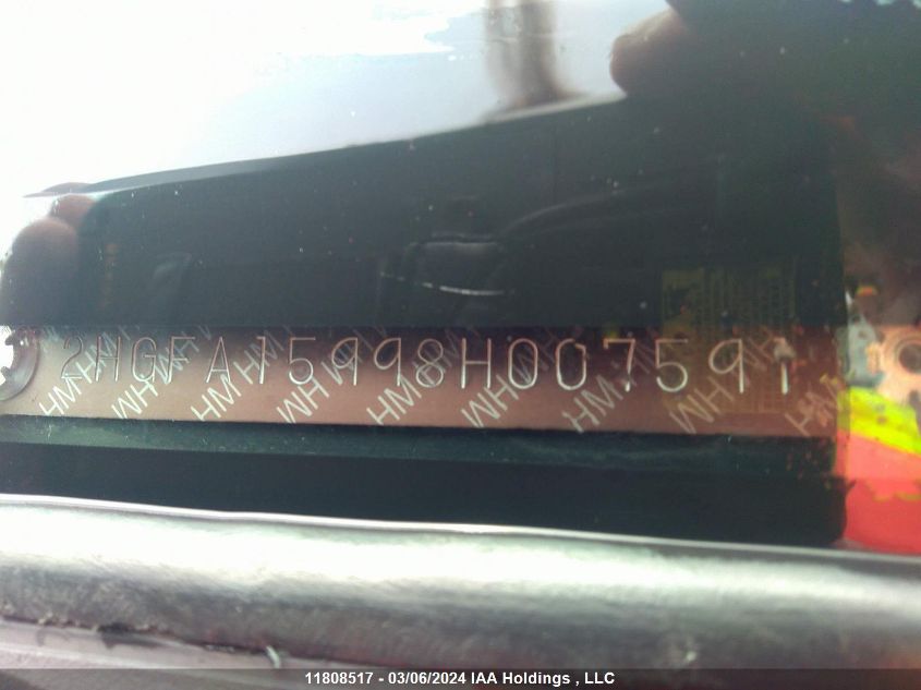 2008 Honda Civic Exl VIN: 2HGFA15998H007591 Lot: 11808517