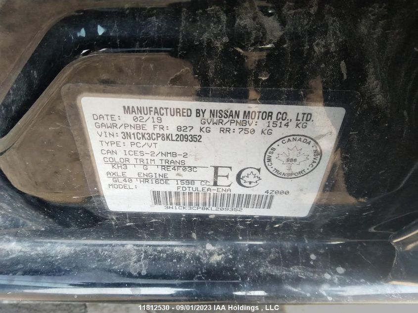 2019 Nissan Micra S/Sv/Sr VIN: 3N1CK3CP8KL209352 Lot: 11812530