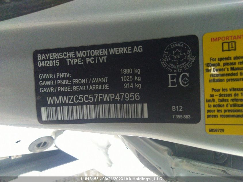 2015 Mini Cooper Countryman S VIN: WMWZC5C57FWP47956 Lot: 11813155