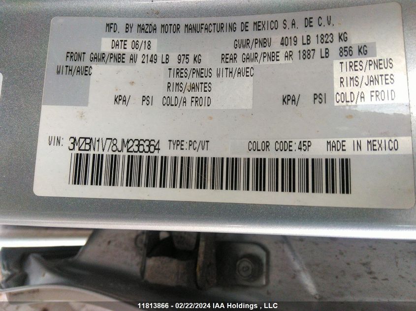 2018 Mazda Mazda3 Gs VIN: 3MZBN1V78JM236364 Lot: 11813866
