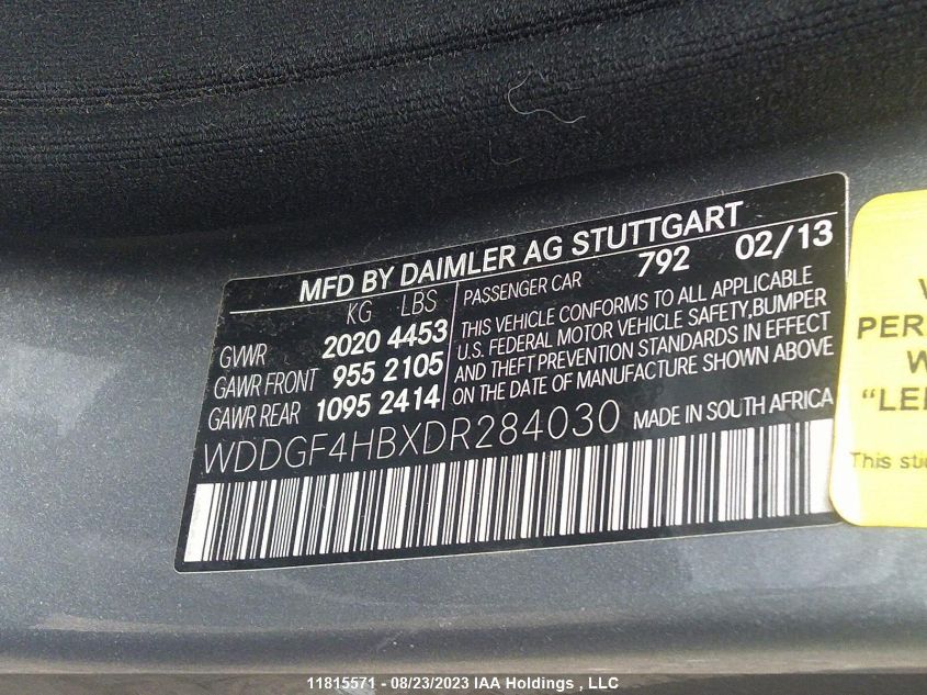 2013 Mercedes-Benz C-Class C 250 VIN: WDDGF4HBXDR284030 Lot: 11815571