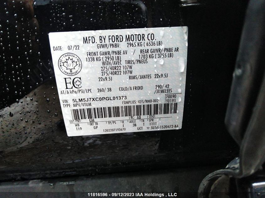 2023 Lincoln Aviator Reserve VIN: 5LM5J7XC0PGL01373 Lot: 11816596