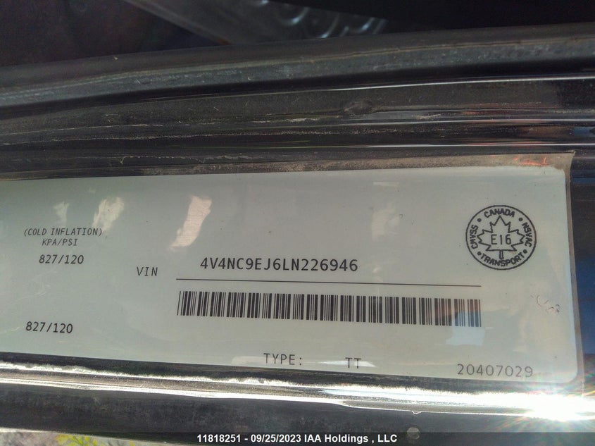 2020 Volvo Vn L VIN: 4V4NC9EJ6LN226946 Lot: 11818251