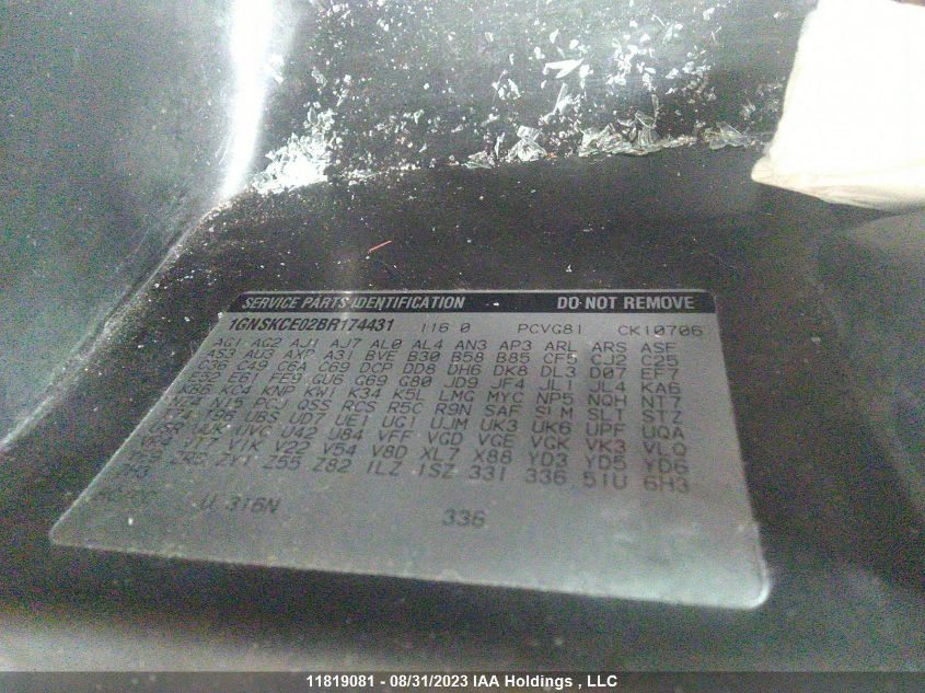 2011 Chevrolet Tahoe Ltz VIN: 1GNSKCE02BR174431 Lot: 11819081