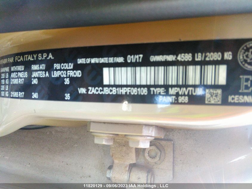 2017 Jeep Renegade Deserthawk VIN: ZACCJBCB1HPF06106 Lot: 11820129