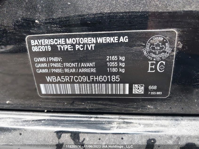 2020 BMW 3 Series 330I xDrive VIN: WBA5R7C09LFH60185 Lot: 11820574