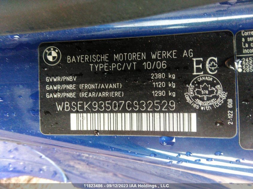 2007 BMW 6 Series M6 VIN: WBSEK93507CS32529 Lot: 11823486
