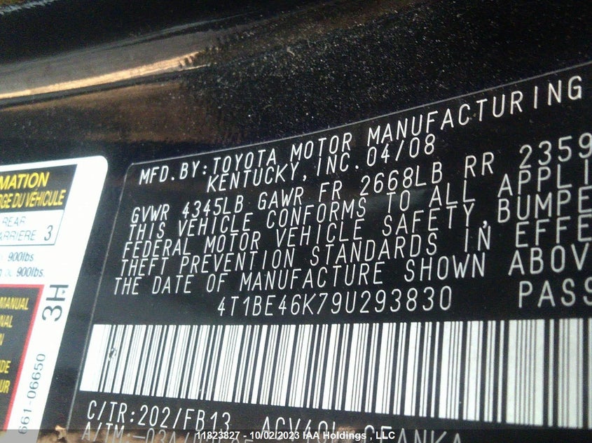 2009 Toyota Camry Le/Se VIN: 4T1BE46K79U293830 Lot: 11823827