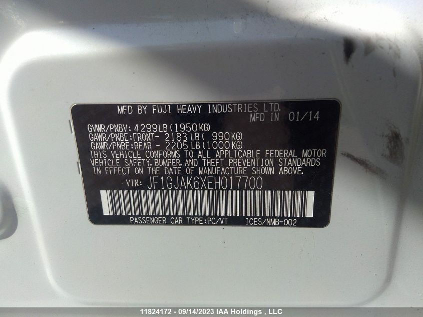 JF1GJAK6XEH017700 2014 Subaru Impreza 2.0I W/Limited Pkg