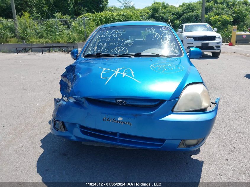 2003 Kia Rio Rx-V VIN: KNADC165436156347 Lot: 11824312