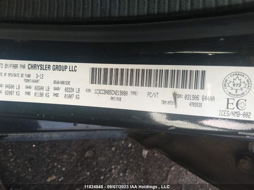 2012 Chrysler 200 Lx VIN: 1C3CCBAB5CN219080 Lot: 11824848