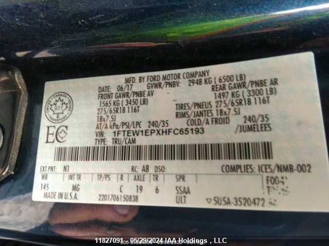 2017 Ford F-150 Xlt VIN: 1FTEW1EPXHFC65193 Lot: 11827091