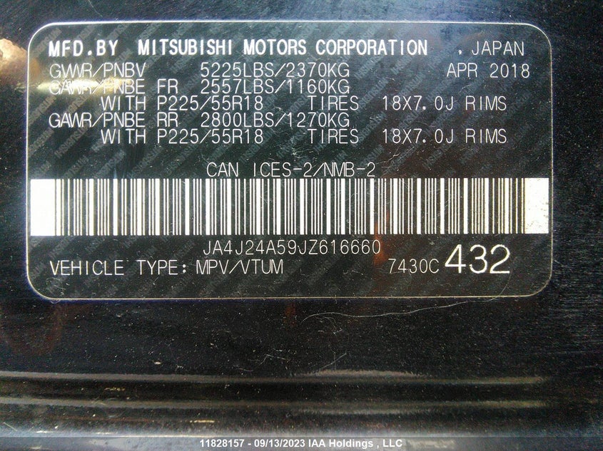 2018 Mitsubishi Outlander Phev Se/Gt/Se Touring VIN: JA4J24A59JZ616660 Lot: 11828157