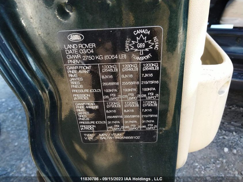 2004 Land Rover Discovery Ii Se VIN: SALTW19404A858102 Lot: 11830786
