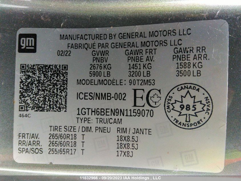 2022 GMC Canyon 4Wd Elevation VIN: 1GTH6BEN9N1159070 Lot: 11832966