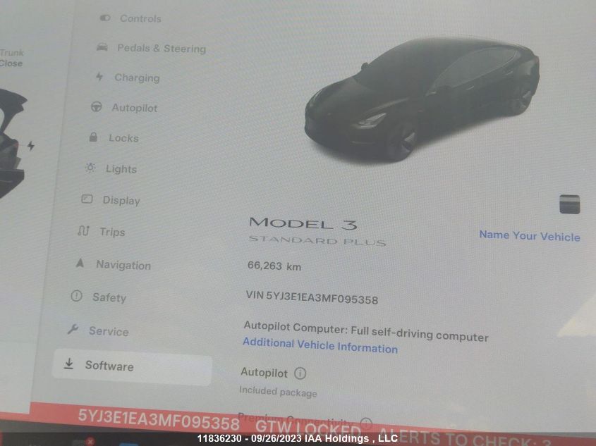 2021 Tesla Model 3 Standard Range VIN: 5YJ3E1EA3MF095358 Lot: 11836230