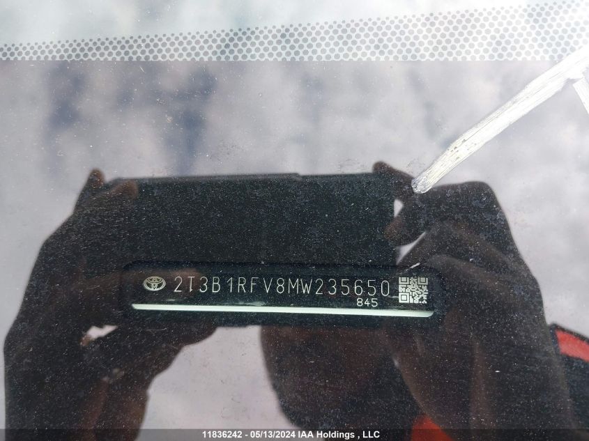 2021 Toyota Rav4 Le VIN: 2T3B1RFV8MW235650 Lot: 11836242