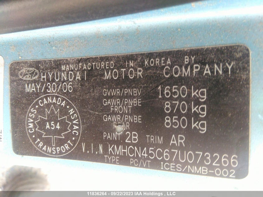 2007 Hyundai Accent Gl/Gl W/Comfort Pkg/Gls VIN: KMHCN45C67U073266 Lot: 11836264