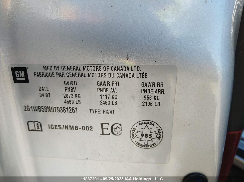 2007 Chevrolet Impala Ls VIN: 2G1WB58N979381261 Lot: 11837201