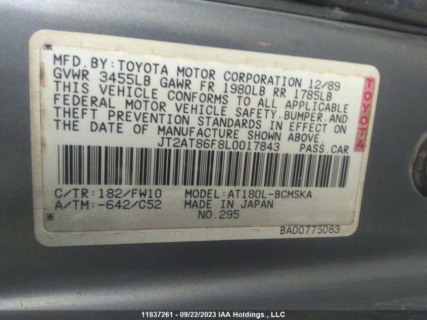 1990 Toyota Celica St VIN: JT2AT86F8L0017843 Lot: 11837261